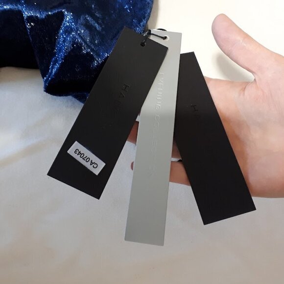 NWT Halston navy blue metallic velvet mini holiday dress - Picture 15 of 16